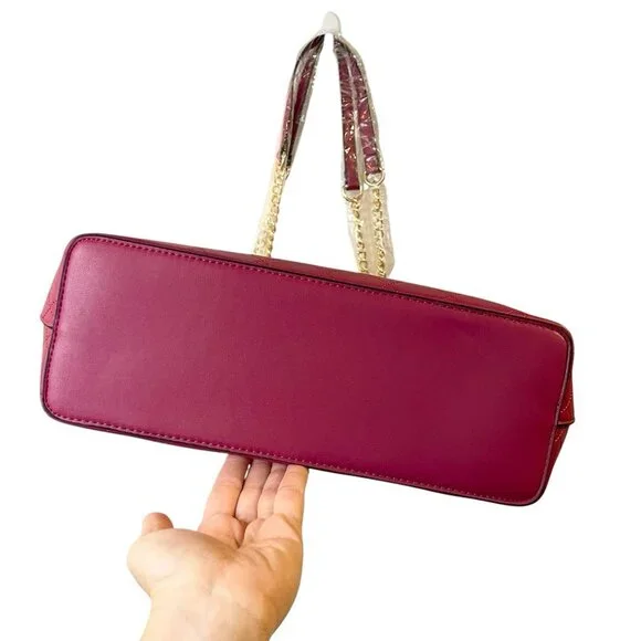 Malibu Skye Tote Large Fuchsia Gold Chain Double Handles Shoulder Bag New - Picture 5 of 7